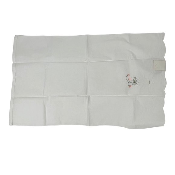 Vintage Hand-Embroidered Tea Towels White Pink Flowers Set of 2 - Picture 8 of 8